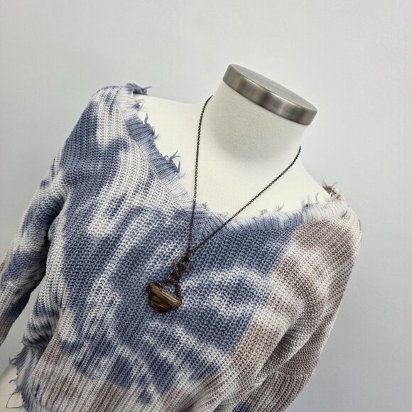 Jessica Simpson Distressed Tie-Dye Pullover Sweater Cropped Frayed Hem Size S - Picture 6 of 16